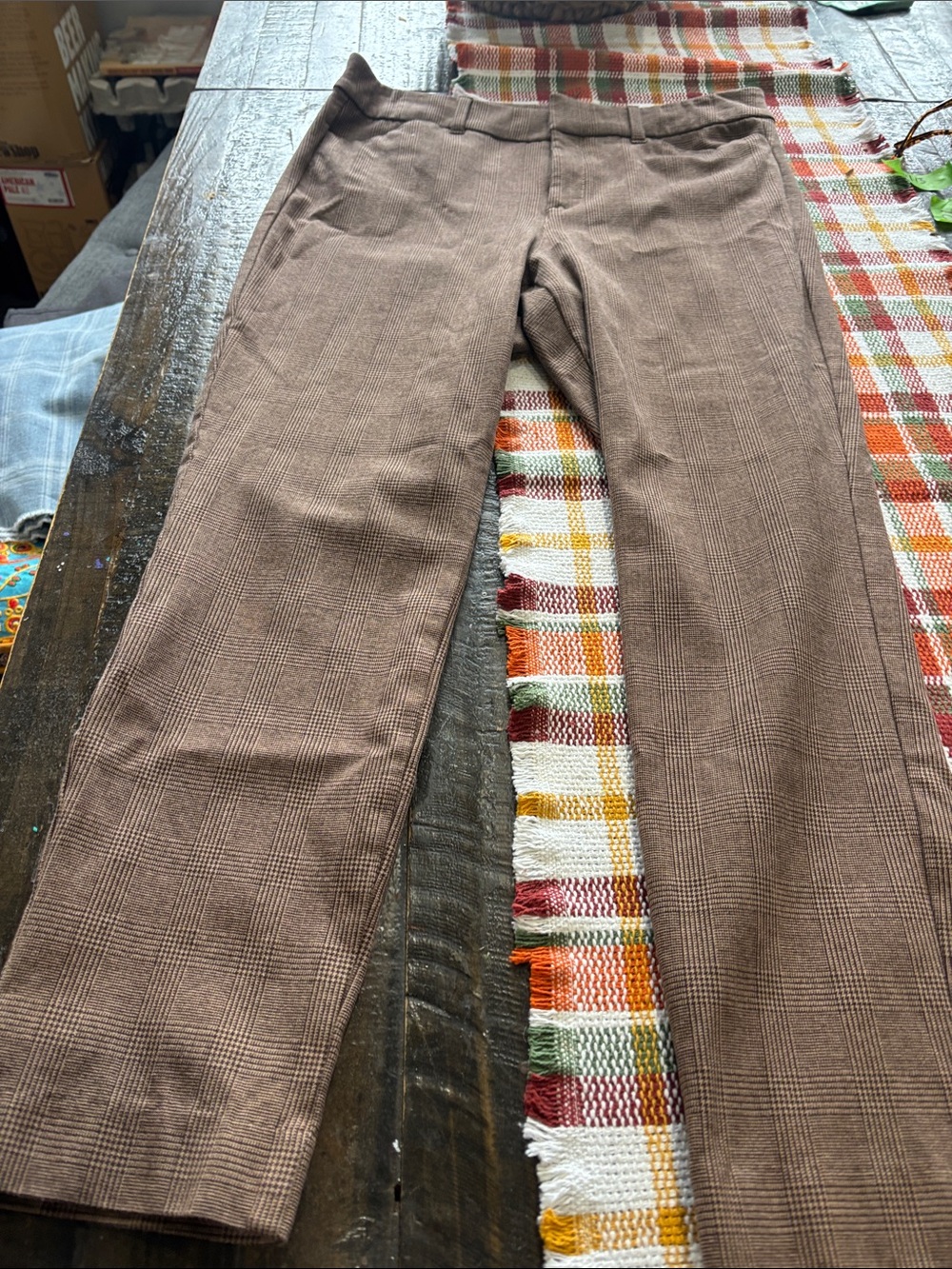 Old Navy Brown Plaid Pixie skinny Dress Pants